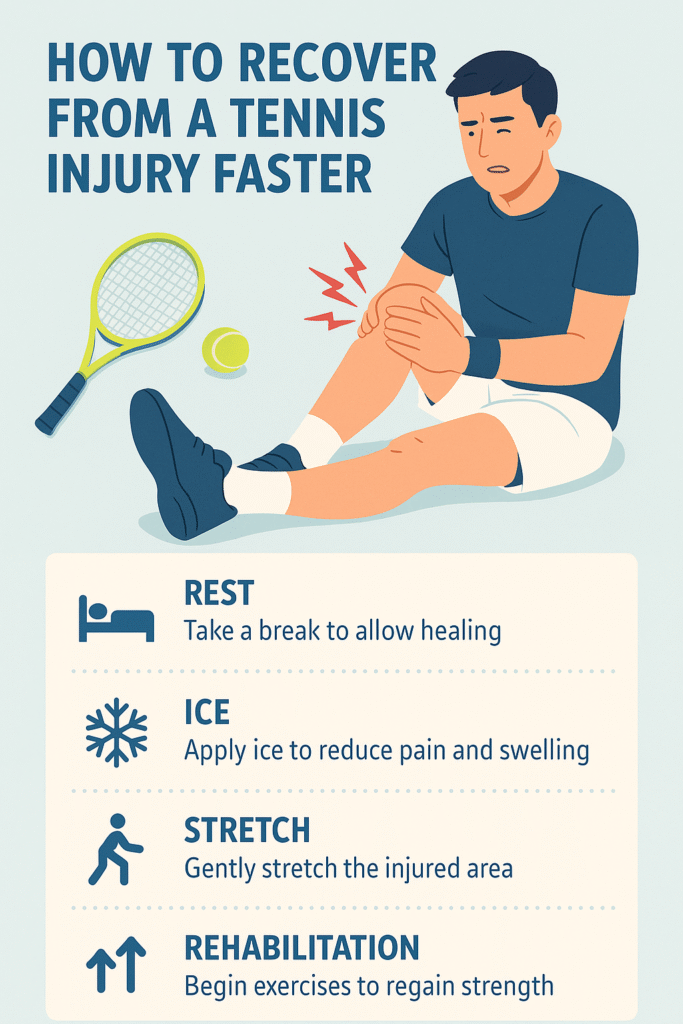 How to recover from a tennis injury faster with rest, ice, stretching, and rehabilitation tips