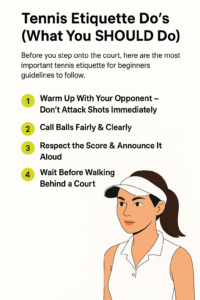 tennis etiquette for beginners do’s list with warm up and fair play tips