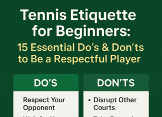 Tennis Etiquette for Beginners: 15 Essential Do’s & Don’ts to Be a Respectful Player female tennis player on court demonstrating tennis etiquette for beginners during practice