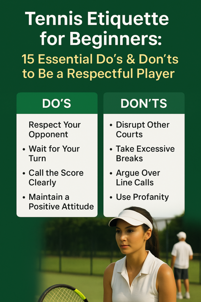 tennis etiquette for beginners female tennis player on court demonstrating tennis etiquette for beginners during practice