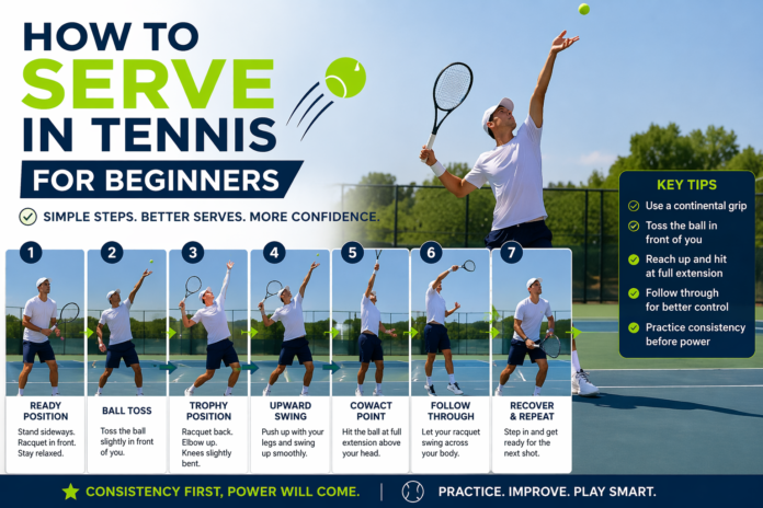 How to serve in tennis for beginners step-by-step infographic