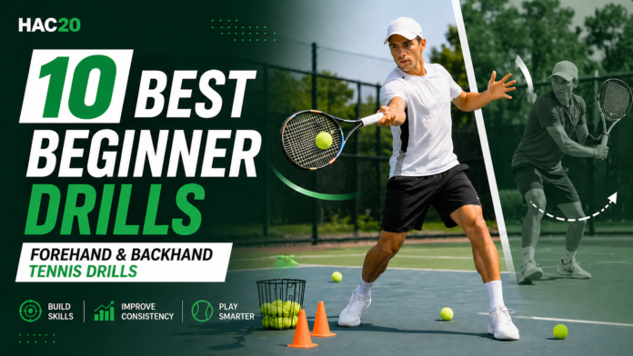 Tennis drills forehand backhand beginner practice on outdoor court