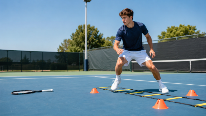 Tennis Footwork Drills for Beginners Tennis footwork drills for beginners on an outdoor court