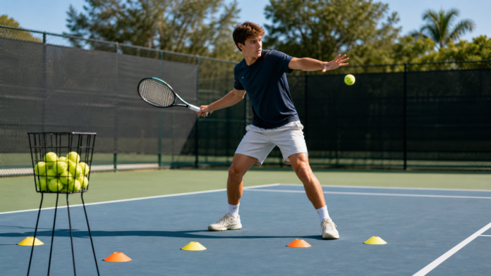 solo tennis practice drills on a tennis court
