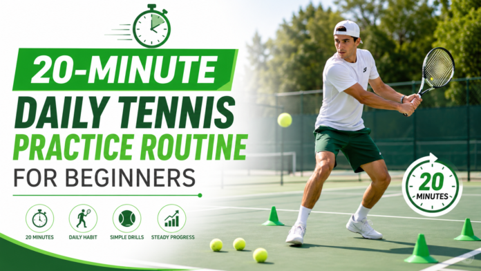 tennis practice routine beginners doing a 20-minute daily training session